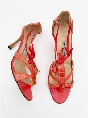 Manolo Blahnik Vintage Venusa Aragosta Crocodile Leather Strappy Sandals IT 39.5
